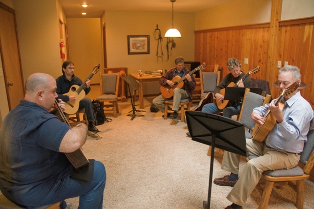 The classical class being instructed by Scott Tennant and Anrew Leonard